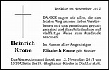 Traueranzeigen von Heinrich Krone | Trauerportal Hildesheimer ...