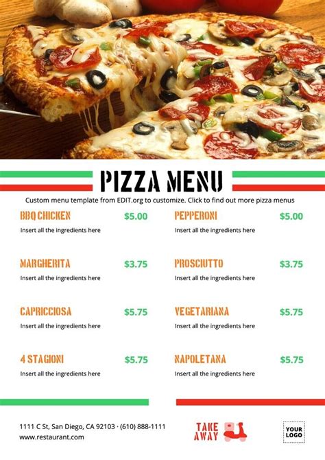 Online Customizable Pizza Menu Templates