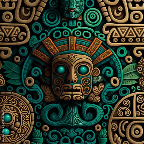 Wall Mural Stone Maya Texture Ancien Mayan Background With Face In The