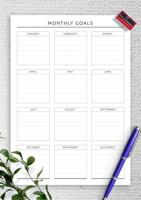 Simple Goal Setting Template With 12 Months On Page Write Down Your
