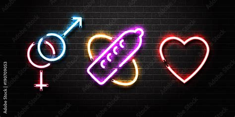 Vector Realistic Isolated Set Of Neon Erotic Signs For Decoration And