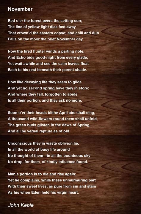 November Poem By John Keble Poem Hunter