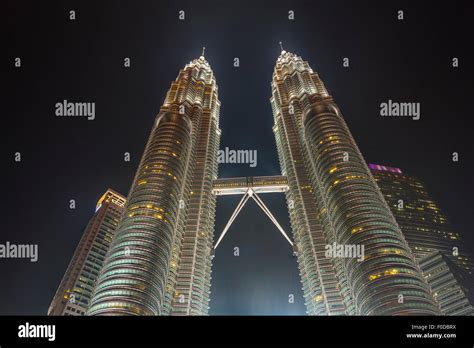 Illuminated Petronas Tower At Night Kuala Lumpur Malaysia Stock Photo