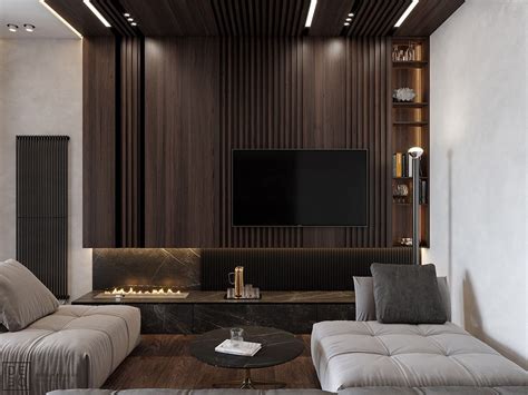 Luxurious Living Room With Wood Slat Walls