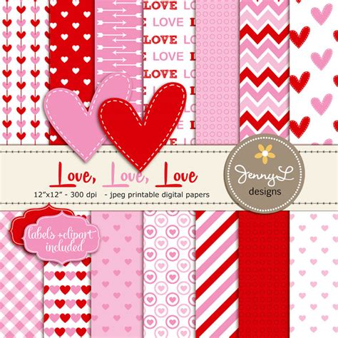Valentines Day Digital Papers Hearts Valentine Scrapbooking Paper