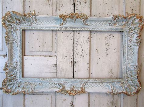 Large Shabby Chic Picture Frame Soft Blue White And Gold Etsy