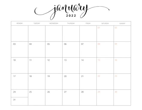 2022 Calendar Free Printable Monday Start World Of Printables
