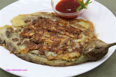 Tortang Talong With Beef Giniling Eggplant Omelette With Ground Beef