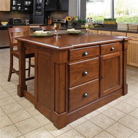 Aspen Rustic Cherry Kitchen Island And Two Bar Stools
