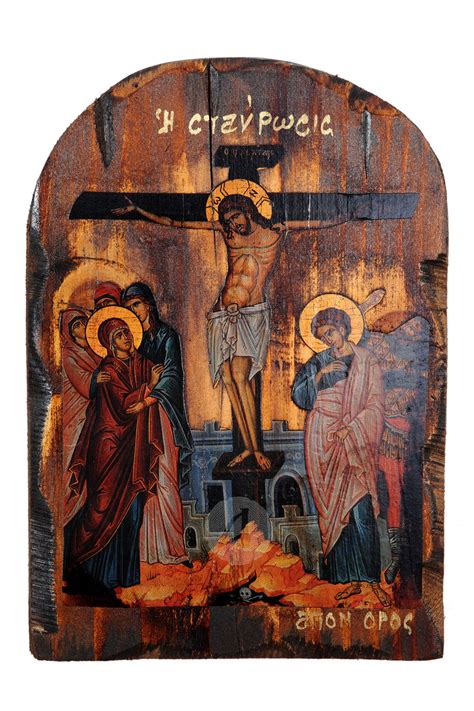 The Crucifixion Of Jesus Christ Wooden Byzantine Icon