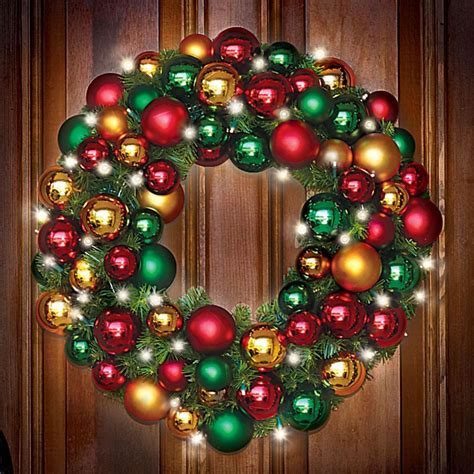 The Ornament Ball Cordless Prelit Wreath Hammacher Schlemmer