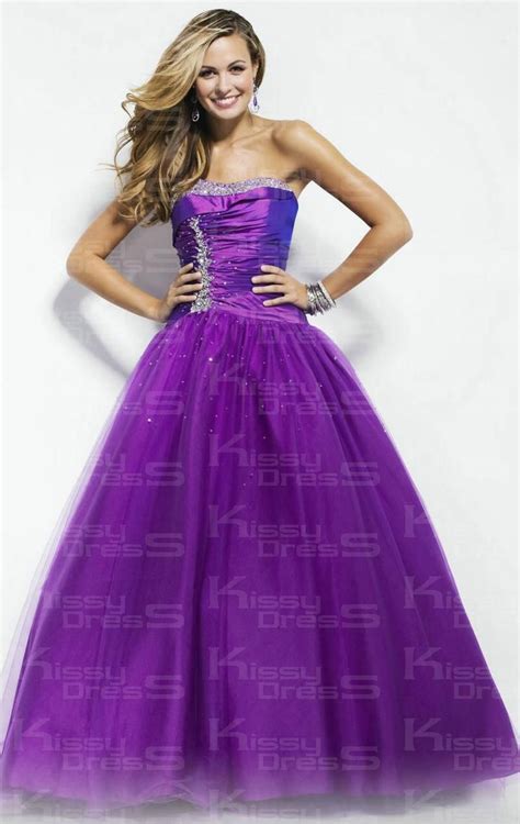 Tulle Princess Ball Gown Strapless Sleeveless Long Prom Dress Purple