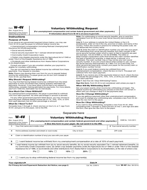 2019 printable irs forms w 4. Form W-4V - Voluntary Withholding Request (2014) Free Download