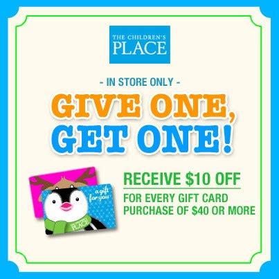 Visit www.myplacerewards.com and join my place rewards to earn rewards. The Children's Place: Receive $10 Coupon With $40+ Gift Card Purchase | Canadian Freebies ...