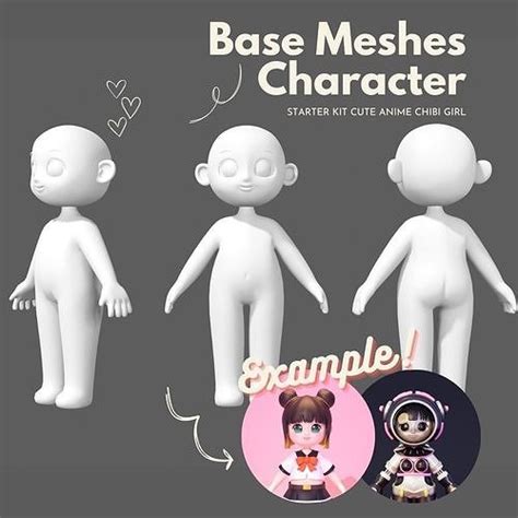 3D Model Base Meshes Character Starter Kit Cute Anime Chibi Girl VR