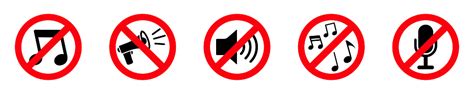 Set Of No Music Sound Audio Vector Signs No Noise Disturb Or Loudly