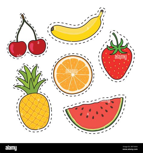 Fruit On Stickers Vector Illustration Isolated On White Background
