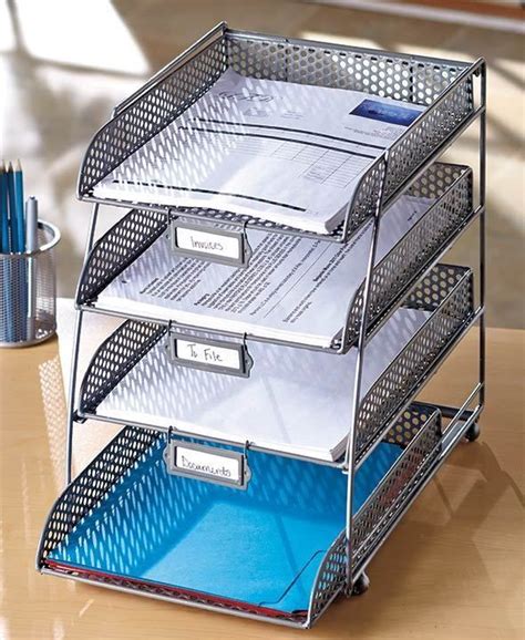 File Racking 4 Tier Slide Out Tray Letters Or File Organizer Silver