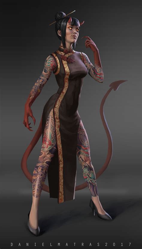 Artstation Demon Girl Daniel Matras Tiefling Female Character Design Girl Demon Girl