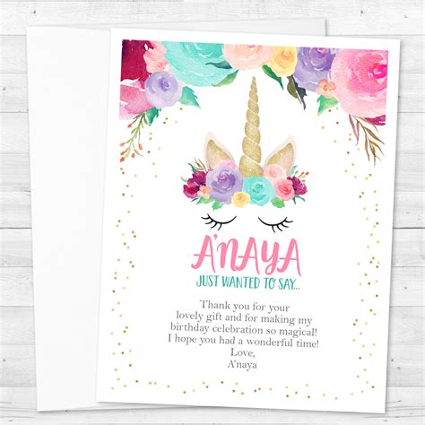 8 Unicorn Birthday Party Personalized Thank You Notes