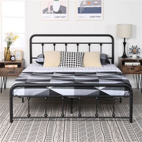 Vecelo Metal Queen Platform Bed Frame With Headboard And Footboard No