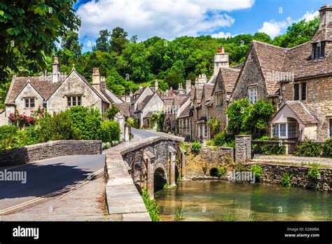 The Picturesque Cotswold Village Of Castle Combe In Wiltshire Stock