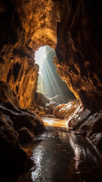 Premium Ai Image A Light Shining Through A Cave