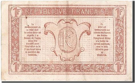France 1 Franc 1917 Banknote 1917 1919 Army Treasury 1917 Ef40 45