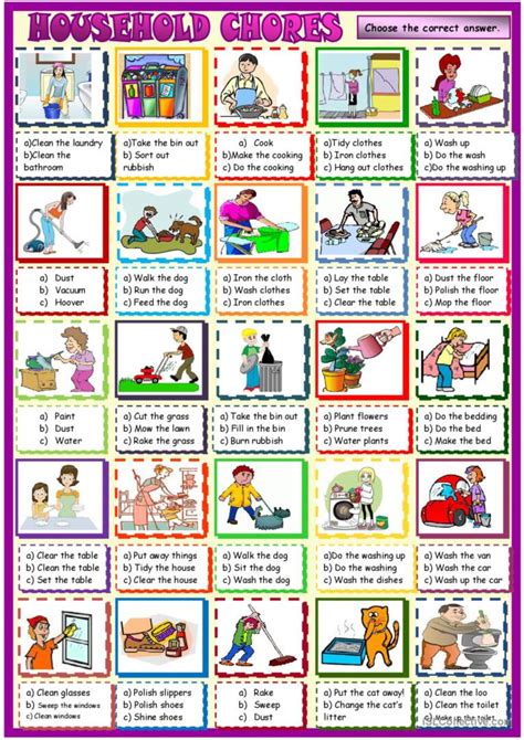 household chores multiple choice act… english esl worksheets pdf and doc