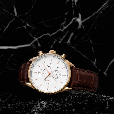 The Chrono S Rose Goldwhite Leather Watch Bands White Rose Gold