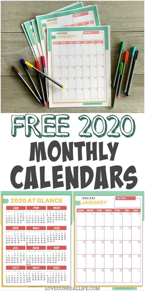 Free Printable 2020 Calendars ⋆ Love Our Real Life Monthly Calendar