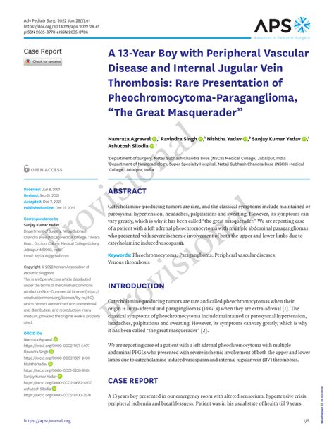 Pdf A 13 Year Boy With Peripheral Vascular Disease And Internal
