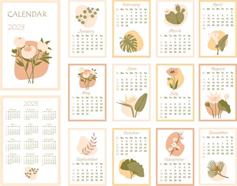 Calendar 2023 Minimalistic Monthly Calendar With Various Plants Cover