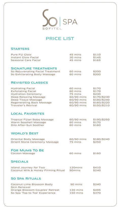 Spa Menu Price List 2018 By Sofitel Fiji Issuu Hot Sex Picture