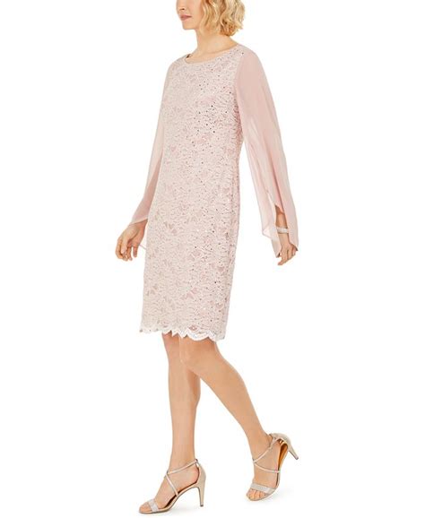 Connected Flutter Sleeve Sequined Lace Dress And Reviews Dresses