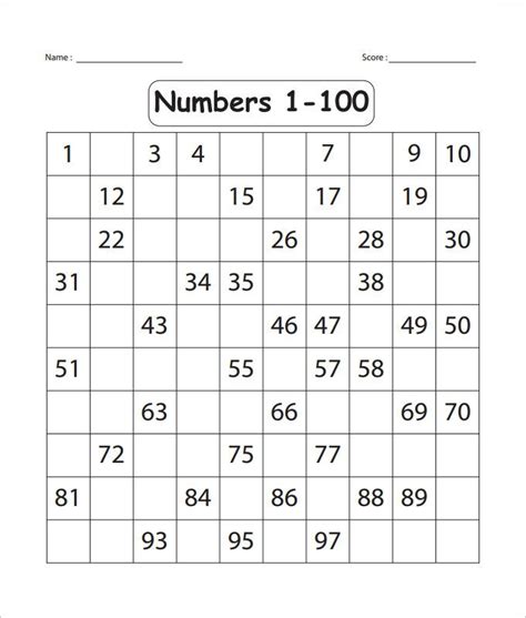 Numbers 1 100 Worksheets For Kindergarten Numbers 1 100 Worksheets