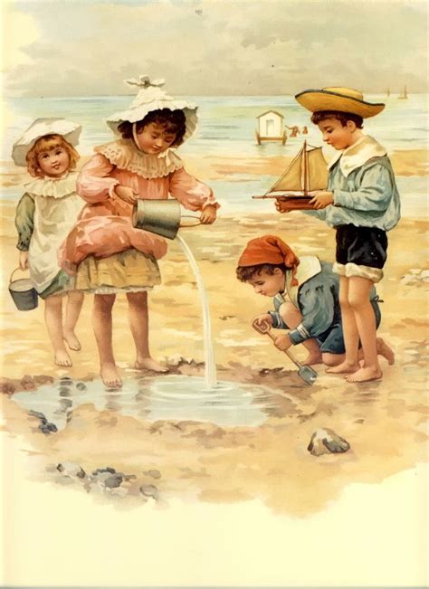 3024703587 D10c8610ba Children At The Seashore O Vintage Artwork