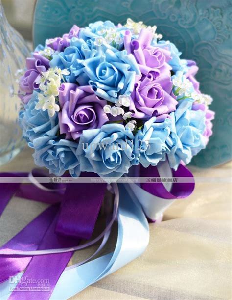 Blue and orange wedding bouquet. Blue And Purple Wedding