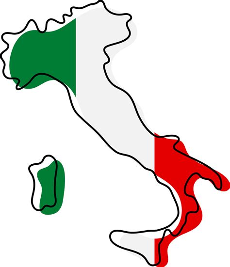 Stylized Outline Map Of Italy With National Flag Icon Flag Color Map