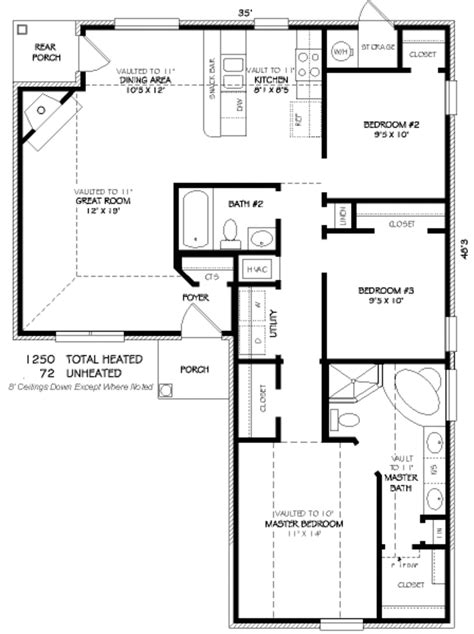 Traditional Style House Plan 3 Beds 2 Baths 1250 Sqft Plan 424 245
