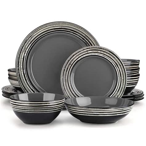 Vancasso Arbre 16 Piece Stoneware Grey Dinnerware Set Service For 4