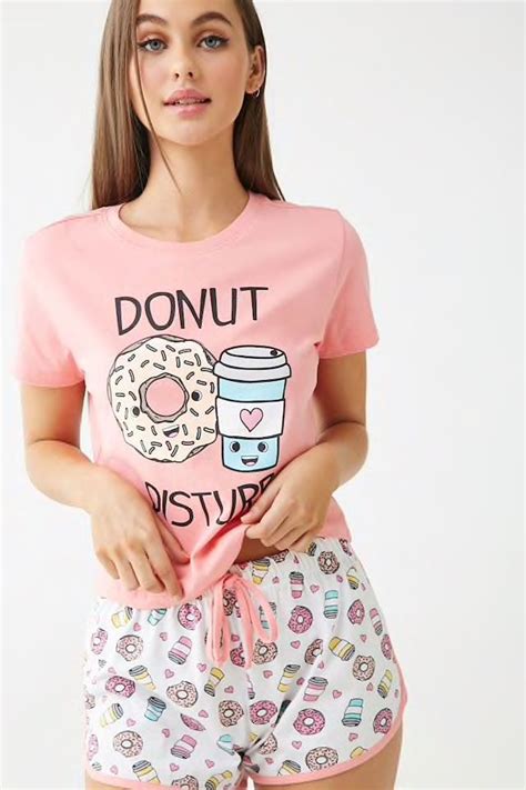 Donut Disturb Graphic Pajama Set Cute Sleepwear Pajama Set Pajamas