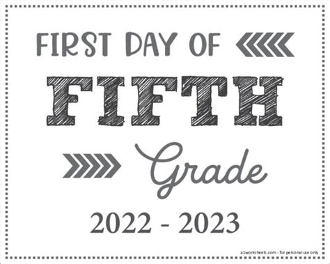 First Day Of 5th Grade Sign Printable Back To School