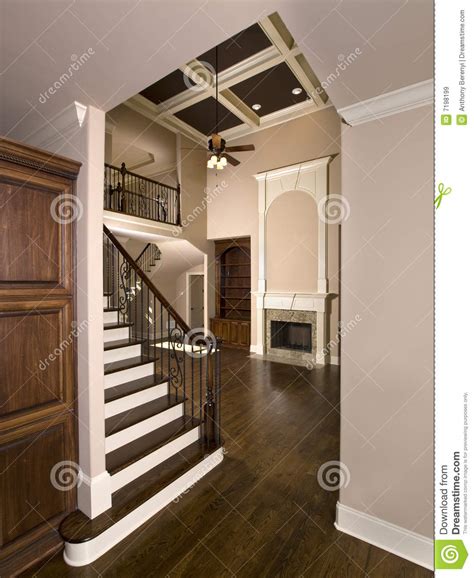 Staircase To Luxury Living Room With Fireplace Stock Image Image Of