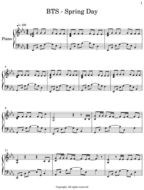 Bts Spring Day Sheet Music For Piano