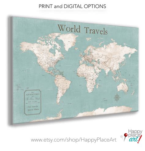 Push Pin Map Of The World To Pin Travels Personalize With A Custom Key