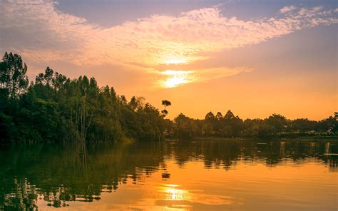 Download Wallpaper 2560x1600 Trees Lake Sunset Nature Widescreen 16