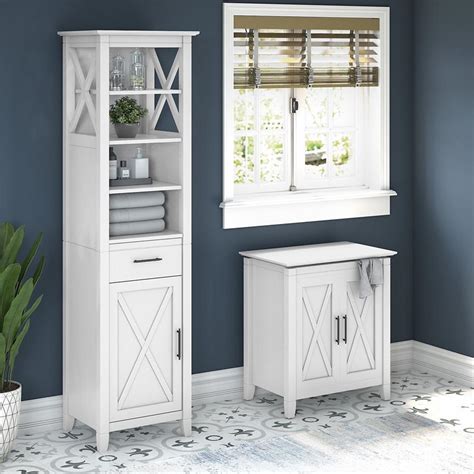 Key West Tall Linen Cabinet And Laundry Hamper In White Ash