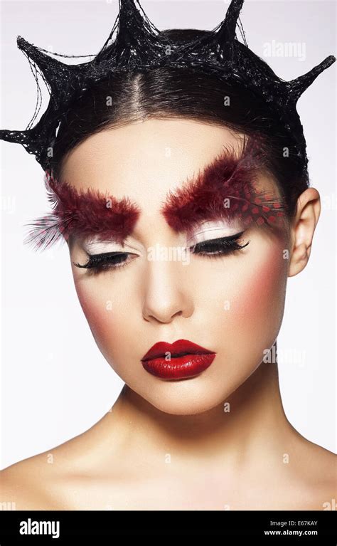 Glamor Eccentric Woman With Surreal Theatrical Hairdress Stock Photo
