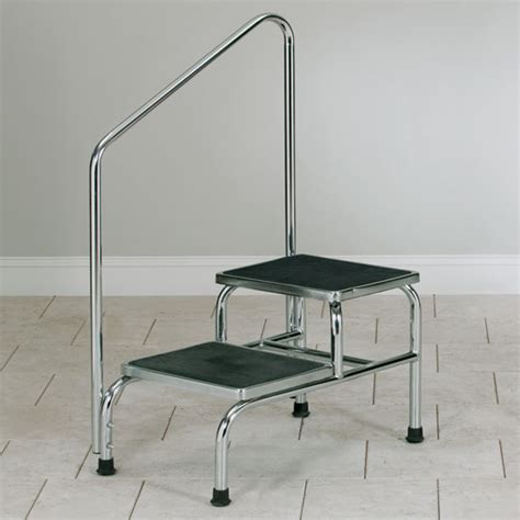 Chrome Two Step Stool With Handrail